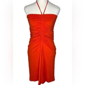 Susana Monaco Revolve halter front slit side ruched Dress